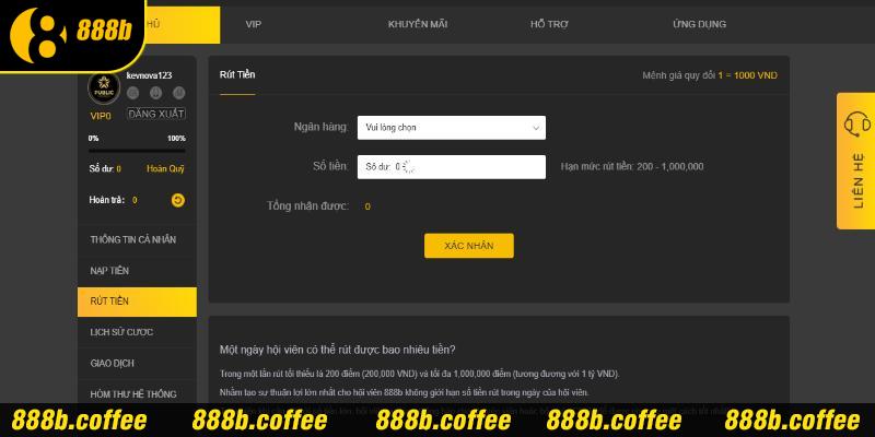 Hoàn tất quy trình rút tiền 888b nhanh chóng